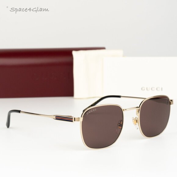 Gucci Women Sunglasses Gold Brown Square GG1876S 002 NEW AUTHENTIC